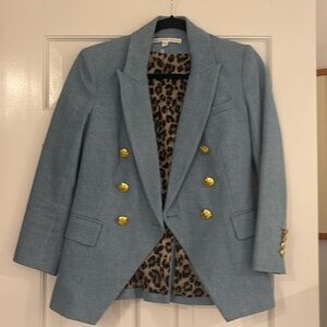 VERONICA BEARD denim 3/4 sleeve blazer with animal print lining blazer/, size 2